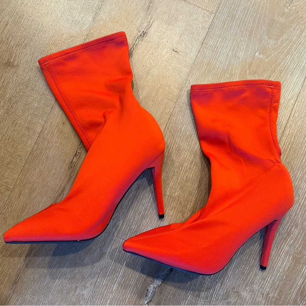 Red coral heel booties